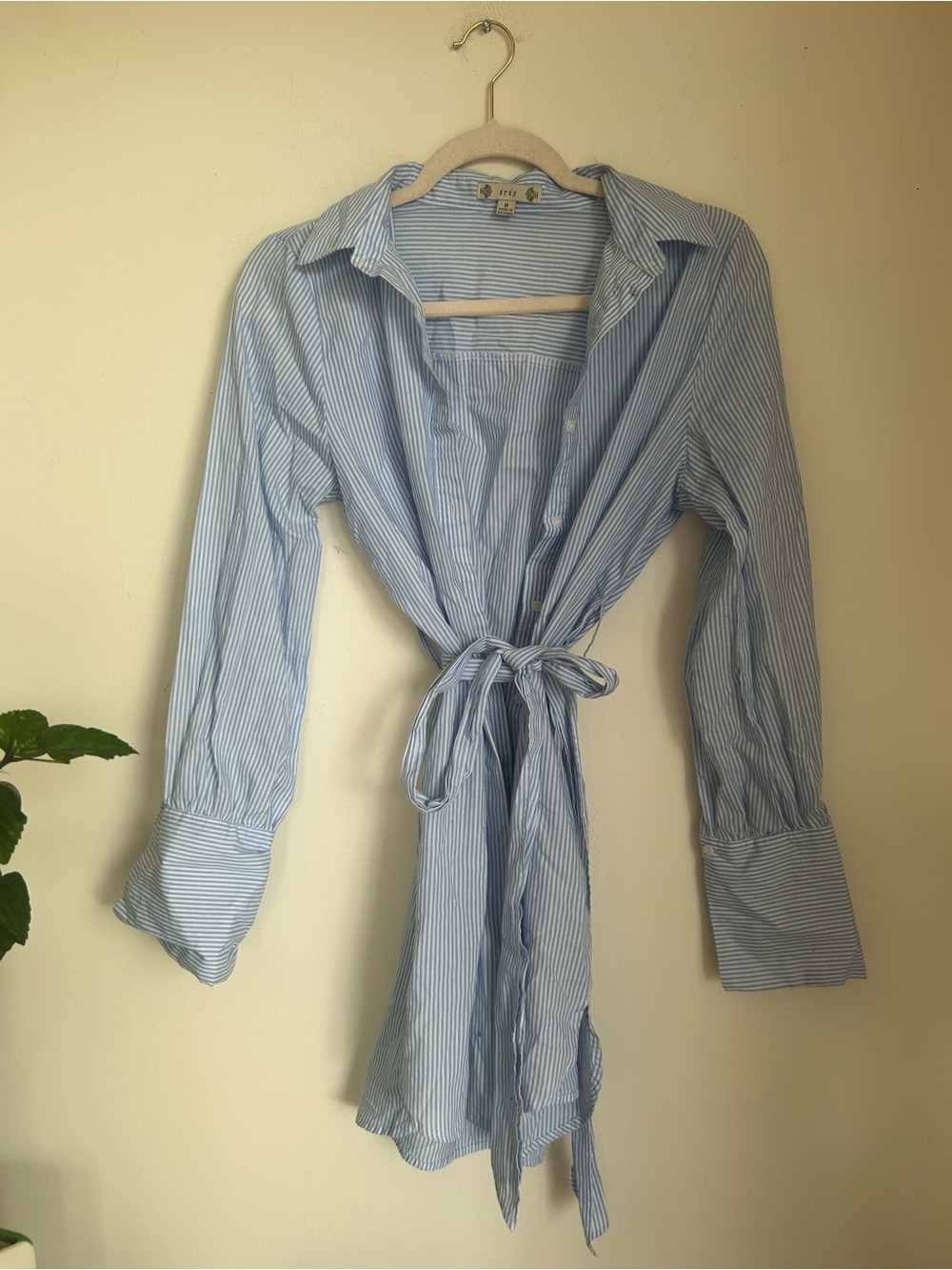 Striped Blue Tie-Front Button Shirt